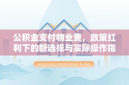 金堂公积金支付物业费，政策红利下的新选择与实际操作指南